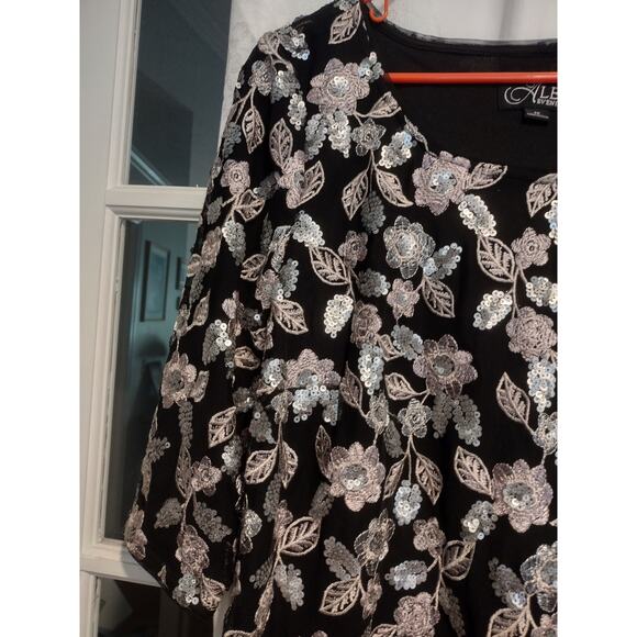 NWT Alex Evenings Womens Metallic Sequin Floral Top 1X Festive Christmas Elegant - Picture 4 of 10